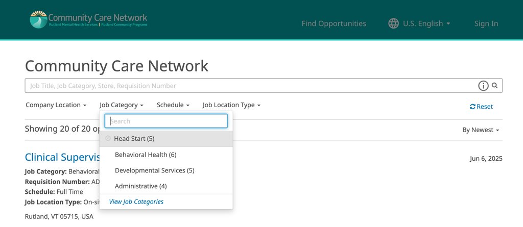 CCN employment portal screenshot